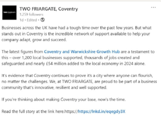 TWO FRIARGATE: Property Management LinkedIn Social Post