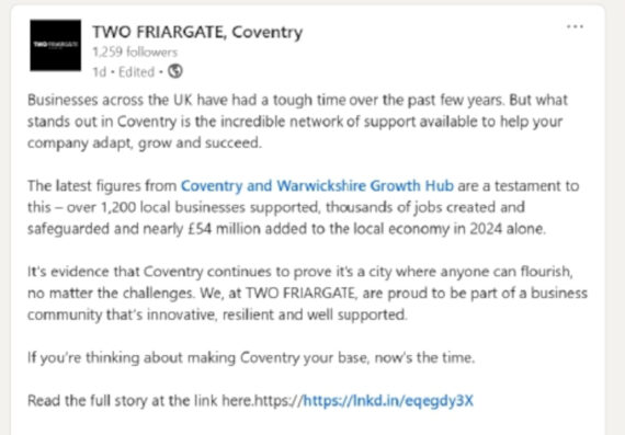 TWO FRIARGATE: Property Management LinkedIn Social Post