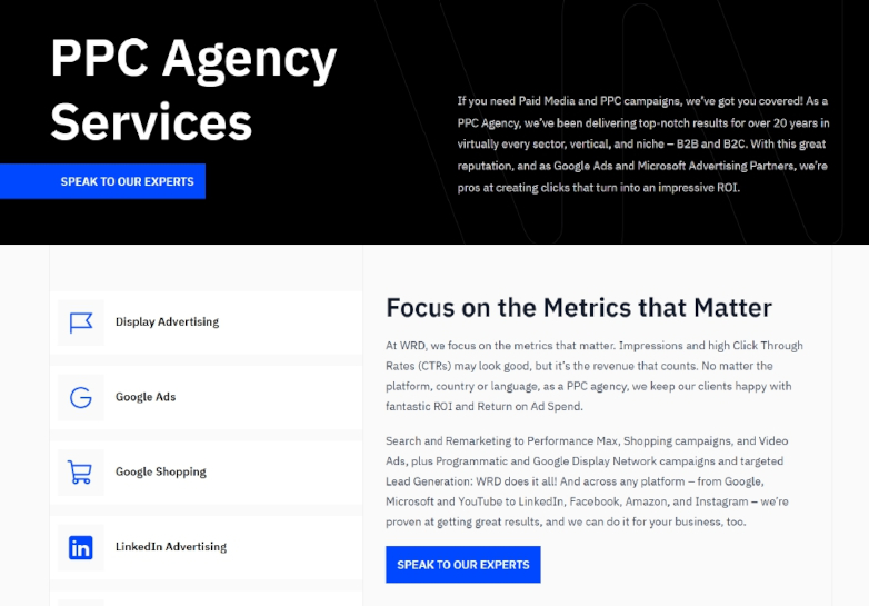 WRD: PPC Agency Services Webpage